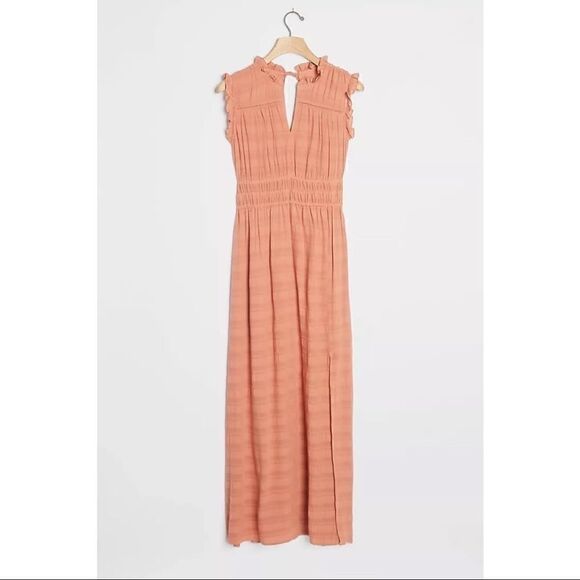 NEW Anthropologie Philipa Shirred Ladder Lace Trimmed Maxi Dress Medium Petite - Picture 1 of 4
